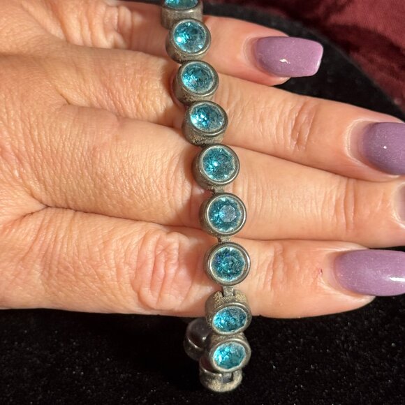 Touchstone Crystal by Swarovski Crystal Ice Tennis Bracelet Light Turquoise - Picture 1 of 3
